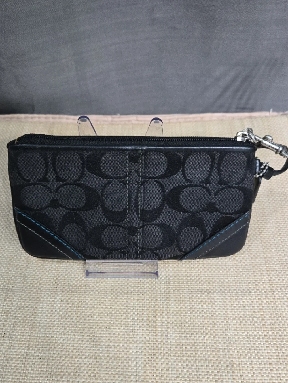 Coach Signature Canvas Wristlet Black Teal Blue Accent: Y2K
